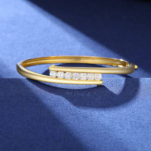 Diamond Bypass Cuff Bangle Gold Plated Stackable Wrist <b>Bracelet</b> Lab Grown IGI Certified Unisex Luxury Jewelry - Product Image 2