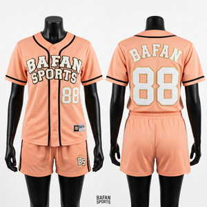 Premium 180 GSM Polyester Mesh Baseball Jersey And Shorts Set <b>Maroon</b> Gold Embroidery Custom Logo Women Baseball Jersey - Product Image 6