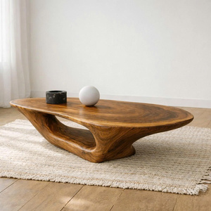 Mesa de Centro Moderna de Madera Maciza con Forma Ovalada, Mesa de Café/Té Escultural de Madera Hecha a Mano, Mesa de Café de Madera Natural - Product Image 3