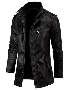 Unisex <b>Brown</b> Genuine <b>Leather</b> Motorcycle <b>Jacket</b> Front Stand Collar Zipper Closure Slim Fit Casual Autumn Style Regular Sleeve - Product Image 4