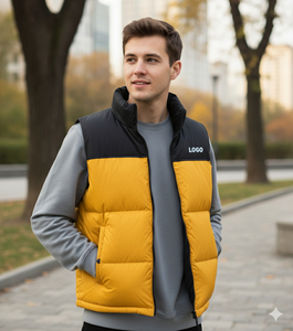 Gilet matelassé pour homme jaune et noir à blocs de couleur, col montant, fermeture éclair, décontracté, vêtement d'extérieur d'hiver, coupe classique - Product Image 5