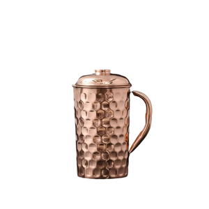 Pichet à eau en cuivre pur martelé artisanal de luxe avec couvercle, idéal pour la santé ayurvédique, pour la maison et l'hôtellerie - Product Image 1