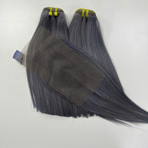 Prix de gros 100% brut vierge vietnamien humain dentelle trame os droite Smokie gris couleur Super Double Drawn Extensions de cheveux - Product Image 4
