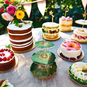 Support à gâteau élégant en résine écologique fait main (2 pièces) pour les fêtes d'anniversaire, les tables de desserts, les boulangeries - Product Image 5