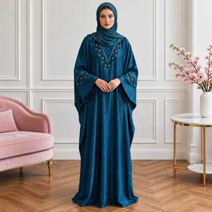 Nueva Abaya de Poliéster con Bordado y Cuentas, Estilo Kaftán Elegante, Largo hasta el Suelo, Holgada y Abierta, para Mujeres Musulmanas - Product Image 3