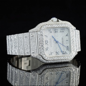 นาฬิกาข้อมือผู้ชายสไตล์ฮิปฮอปสุดหรู วินเทจ หน้าปัดโรมันประดับเพชรโมอิสซาไนต์ ตัวเรือนสแตนเลส สายขนาด 18 มม. หน้าปัดขนาด 41 มม. ประดับเพชรเต็มหน้าปัด - Product Image 4