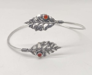 Natural Carnelian Leaf Arm <b>Bracelet</b> <b>Silver</b> Plated Upper Arm <b>Bracelet</b> Open Armlet For Women - Product Image 4