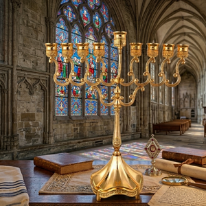 Golden Aluminium Candelabra 9 Arms Ornate Home Decoration Durable Metal <b>Candle</b> Holder - Product Image 3
