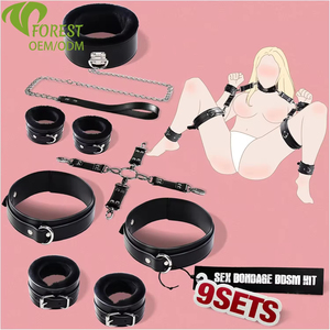 Ensemble de bondage en cuir avec menottes et attaches de cheville pour jeux sexuels adultes, réglable - Product Image 1