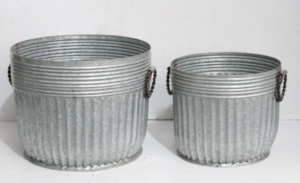 Ensemble de 3 bacs à plantes en métal galvanisé avec poignées latérales, jardinières en fer nervurées pour l'extérieur, porte-fleurs rond pour la décoration du jardin - Product Image 6