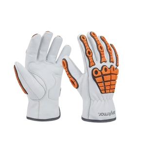 Gants de travail anti-choc en cuir de chèvre blanc, robustes, avec protection en caoutchouc TPR orange, gants de sécurité mécanique - Product Image 3