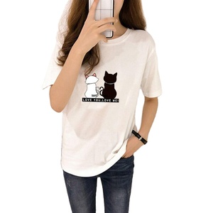 O-cou décontracté femmes coton peigné sérigraphié t-shirt Vintage à manches courtes maillot solide personnaliser mode t-shirt pour dames - Product Image 3