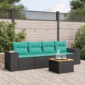 Ensemble de canapé de patio en polyrotin noir 5 pièces avec coussins pour usage extérieur - Product Image 1