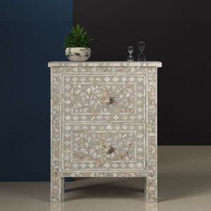 Table de chevet décorative de luxe avec tiroir latéral en os incrusté, motif artisanal, meuble d'intérieur de luxe - Product Image 2
