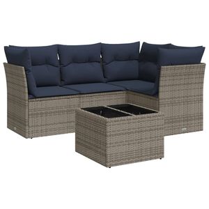 Juego de sofás de patio de ratán sintético gris de 5 piezas con cojines, sofás de jardín - Product Image 2