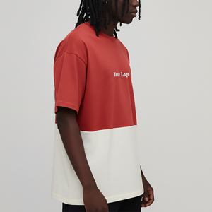 Camisetas Holgadas Personalizadas OEM de Estilo Urbano, Camisetas de Hombre con Hombros Caídos, Camisetas Holgadas de Jersey Elástico de Dos Tonos y Alta Elasticidad - Product Image 2