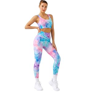 Pastel <b>Tie</b> <b>Dye</b> Women Yoga <b>Sets</b> Soft Feel Nylon Spandex Breathable Fast Dry Four-Way Stretch OEM Activewear Women Yoga <b>Sets</b> - Product Image 1