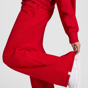 Pantalones de chándal de punto de algodón rojo de cintura alta para mujer, de pierna ancha, con cordón, ajuste holgado, largos, de color liso, para otoño - Product Image 4