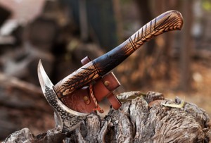 Handmade <b>Axe</b> Carbon Steel Blade With Etching <b>Wood</b> Handle With Leather Sheath Outdoor Knife - Product Image 3
