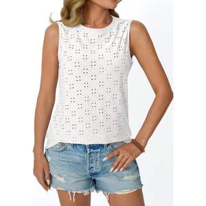 2025 camisetas sin mangas de verano 2025 para mujer, camisetas de ganchillo sin mangas con ojales 3D, trajes informales para vacaciones en la playa de primavera - Product Image 2