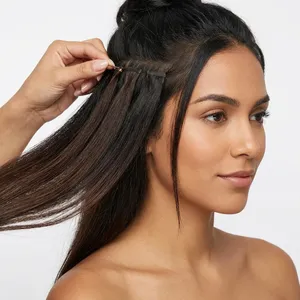 Cheveux humains indiens longs et raides, couleur personnalisable, cheveux Remy, densité 100%, base en soie, ensemble complet à clipser pour la tête entière - Product Image 4