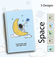 Cuaderno espiral bonito, diseño estético A5 para niños, 100 páginas, gato, conejo, rana, oso, dinosaurio, espacio, paisaje