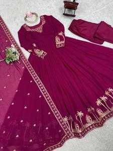 <b>Sequin</b> Glow Gown Set Graceful Georgette 3 Piece Set Sparkle Charm Gown with Dupatta Elegant Threadwork Gown with <b>Pant</b> - Product Image 6