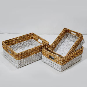Water Hyacinth <b>Storage</b> <b>Basket</b> Handwoven Natural Organizer <b>Basket</b> <b>with</b> Handles for <b>Shelves</b> Laundry Wholesale - Product Image 2