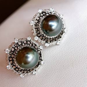 Jin Dian Wan Nian Style 10-11mm Natural Flawless Black <b>Pearl</b> <b>Earrings</b> Elegant Fashionable Ear Buckle with Gift Box Simple New - Product Image 1