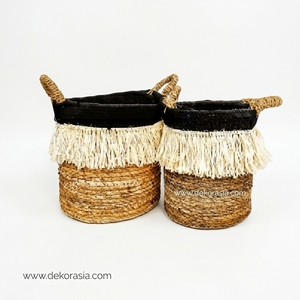 Set 2 Natural Colorful <b>Wicker</b> Banana <b>Basket</b> Handle Sustainable Home Decoration Organization Storage Woven <b>Baskets</b> Food Baby Use - Product Image 4