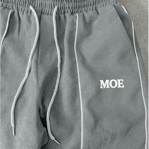 Ensemble survêtement et jogging en molleton gris pour homme avec piping contrasté, haut zippé et pantalon large, streetwear, tenue quotidienne, deux pièces - Product Image 2