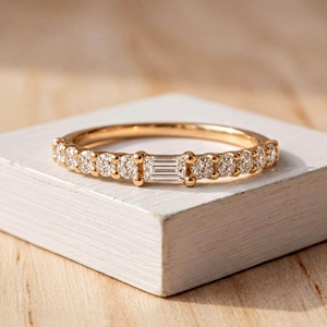 Exquisite Baguette And Round Cut Lab Grown Diamond Minimal 10K 14K 18K Solid Gold Color E VVS Diamond Fine <b>Stacking</b> <b>Ring</b> - Product Image 2