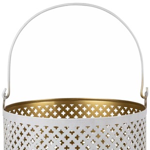 <b>Lantern</b> Set of 3 Metal Candle Holders <b>White</b> with Gold Cross Pattern Die Cutting Portable Home Decoration - Product Image 4