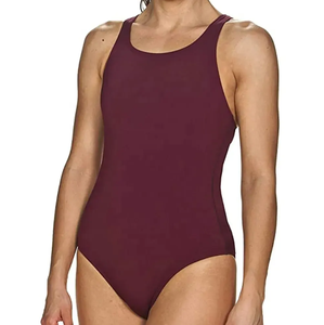 Factory Direct Sale Plus Size Solid Color Custom Made Women's Swimming Suit Front Logo 1 Breathable Spandex/Polyester Low Price - Product Image 1