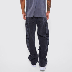 Wholesale Men's Baggy Cargo Jeans Loose Fit Wide Leg Multi Pocket Utility Denim <b>Pants</b> Streetwear <b>Y2K</b> Casual Trousers Custom Logo - Product Image 2