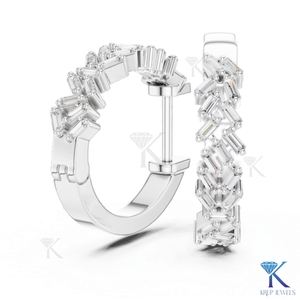 Custom Lab Grown CVD Baguette Diamond Herringbone Pattern Huggie Hoop <b>Earrings</b> 14K 18K Solid Gold Fine Women Jewelry Manufacture - Product Image 3