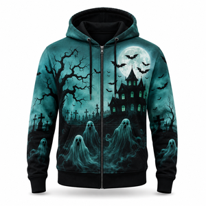 Sweat à capuche personnalisé pour Halloween |   Sweat à capuche zippé avec motif Halloween |   Sweat à capuche imprimé horreur |   Sweat-shirt de costume d'Halloween - Product Image 2