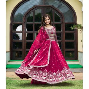 DESIGNER GEORGETTE EMBROIDERY SEQUENCE <b>WORK</b> LEHENGA CHOLI <b>BELT</b> WITH DUPATTA PINK - Product Image 1