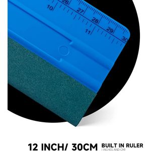 Righello in vinile PP rigido blu da 12 pollici (30 cm) universale con raschietto a 4 angoli per installazione pellicole oscuranti vetri auto - Product Image 3