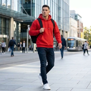 Sweat-shirt à capuche en polaire rouge pour homme, logo personnalisé, streetwear, décontracté, épais - Product Image 6