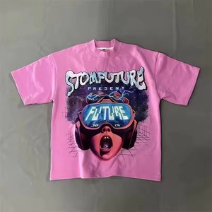 สโตนฟิวเจอร์ เพรเซนท์ ฟิวเจอร์เสื้อยืดลำลองผู้ชายสีชมพูพิมพ์ลายสไตล์สตรีทคอกลมแขนสั้นเสื้อผ้าฝ้ายฤดูร้อน - Product Image 1