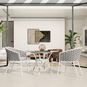 Juego de 2 sillas de comedor de patio con respaldo de barril de cuerda Rowan de acrílico blanco óptico de 24 \ "para uso en el jardín - Product Image 2