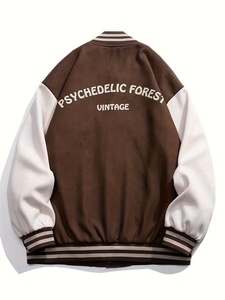 Wholesale Coated Unisex Collarless Brown White Color Block Varsity Winter Versity Jacket-New Arrival High Quality Heated WP Fit - Product Image 2
