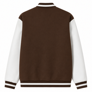 แจ็คเก็ตวาร์ซิตี้ปักลายนิวยอร์กสำหรับผู้ชาย สีน้ำตาล แขนสีขาว เสื้อโค้ทลำลองสำหรับฤดูใบไม้ร่วง ปกคอพับ ทรงปกติ ขายส่ง - Product Image 5