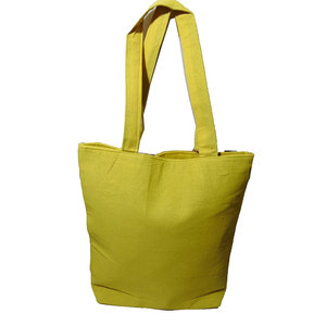 Yellow Block Print <b>Canvas</b> Tote Bag <b>Large</b> Capacity Durable Zip Compartment Mobile Pocket <b>Plain</b> Back Reusable Cotton Handle Custom - Product Image 3