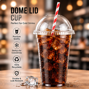 Wholesale Transparent PET <b>Plastic</b> <b>Cups</b> with Dome Lids for Cold Coffee Bubble Tea Juice and Soft <b>Drinks</b> - Product Image 3