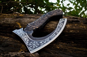 Cuchillo para Pizza de Acero al Carbono de Grado Industrial Hecho a Mano, Cortador Tipo Hacha Grabado, Picador con Mango de Madera, Regalo de Cocina - Product Image 4