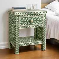 BELLADEC Table d'appoint et armoire modernes et anciennes, écologiques, faites à la main, avec incrustations vertes et blanches en os, forme personnalisée, vente en gros