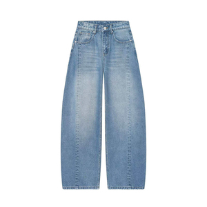 Pantalones Vaqueros de Mujer al por Mayor, de Mezclilla Lavada, Pierna Ancha, Talle Alto, Bajo MOQ, Fabricante para Marcas de Moda - Product Image 3
