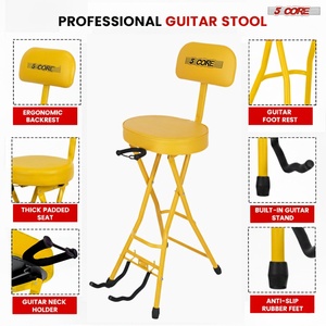5Core Guitar Stool 3.15" <b>Padded</b> <b>Chair</b> w Backrest Foldable Music Seat Built in Foot Rest Guitar Stand - Product Image 4